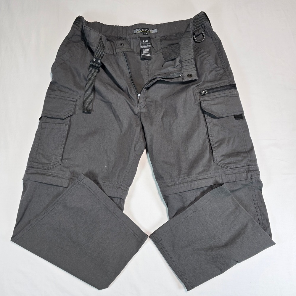 BC Clothing Mens Convertible Cargo Pants Gray Zip Off Hiking Shorts L 30 Stretch - Picture 13 of 16